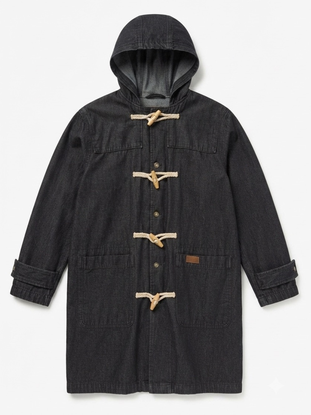 Vtg Denim & Co Black Denim Duffle Coat Hooded Toggle Jacket Southwest Barn 1X